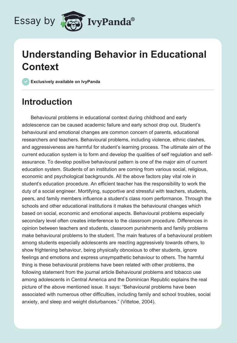 Understanding Behavior in Educational Context. Page 1