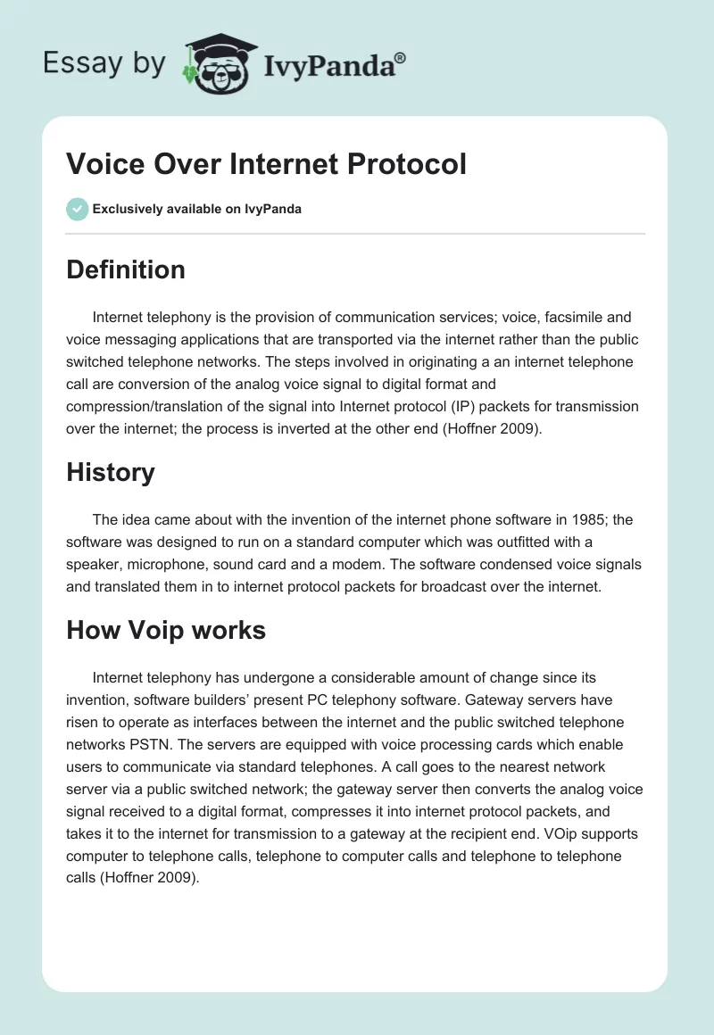 Voice Over Internet Protocol. Page 1