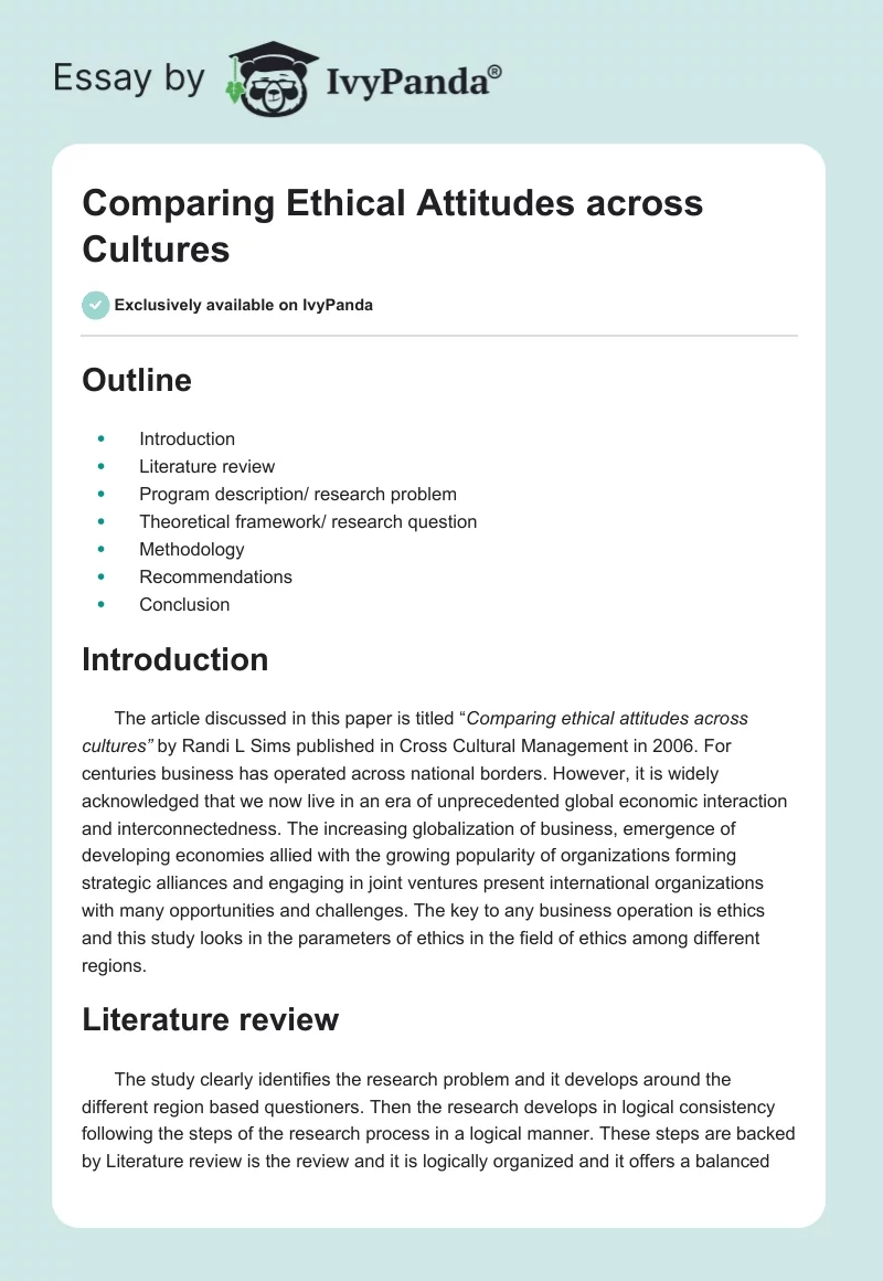 Comparing Ethical Attitudes across Cultures. Page 1