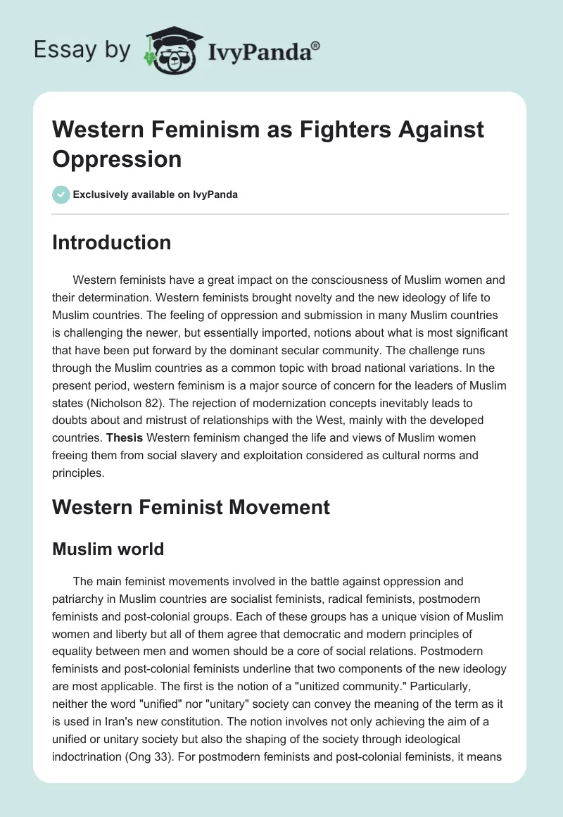 Western Feminism as Fighters Against Oppression. Page 1