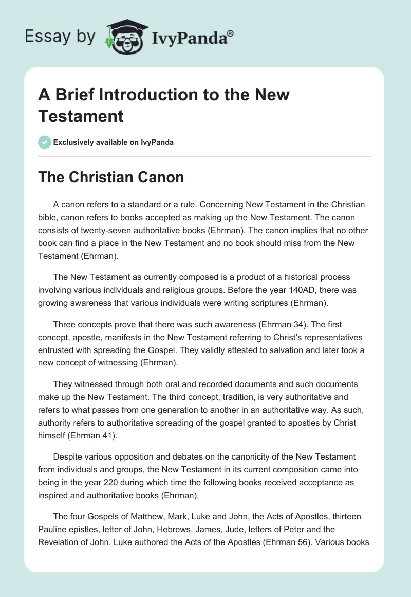 A Brief Introduction to the New Testament. Page 1