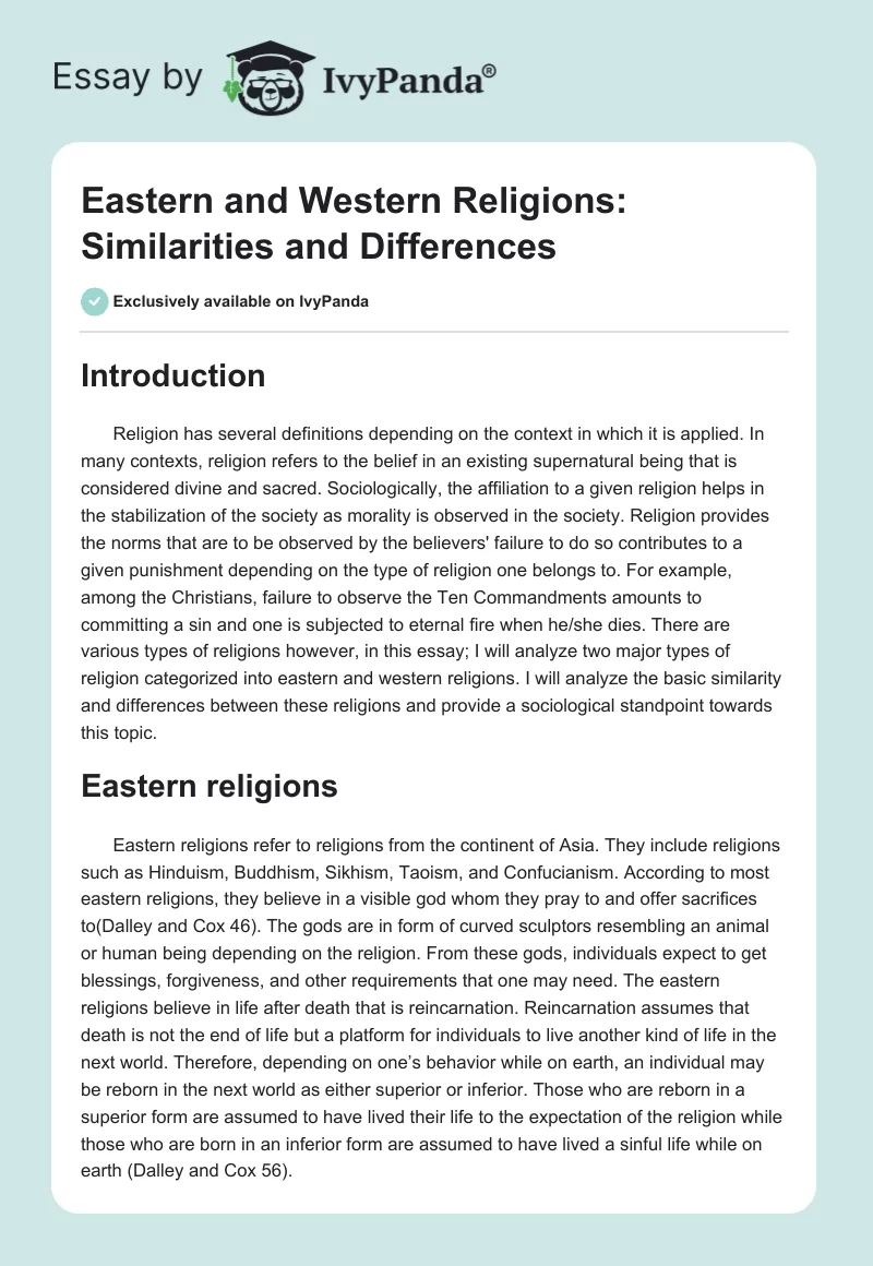 Eastern and Western Religions: Similarities and Differences. Page 1