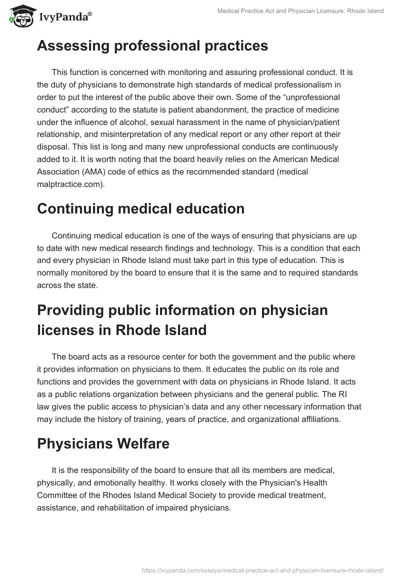Medical Practice Act and Physician Licensure: Rhode Island. Page 2