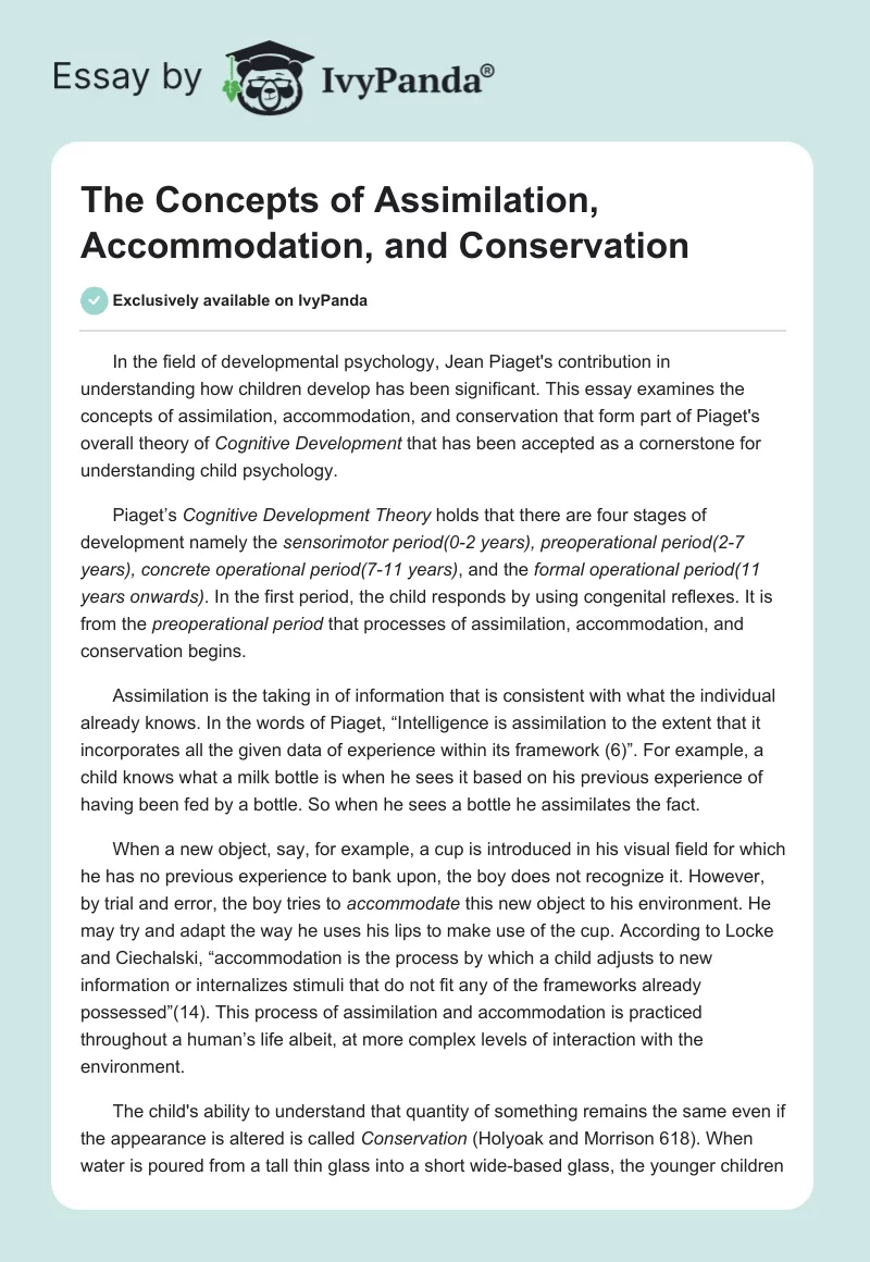 The Concepts of Assimilation, Accommodation, and Conservation. Page 1
