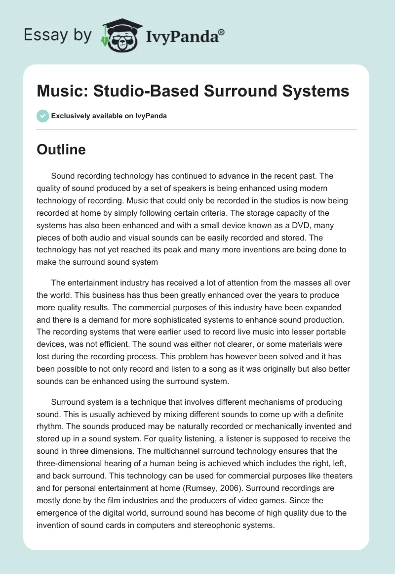 Music: Studio-Based Surround Systems. Page 1