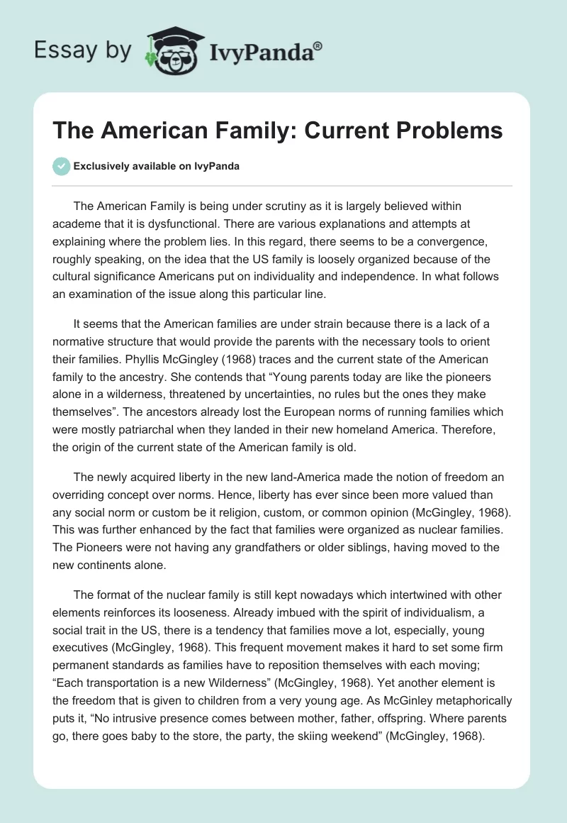 The American Family: Current Problems. Page 1