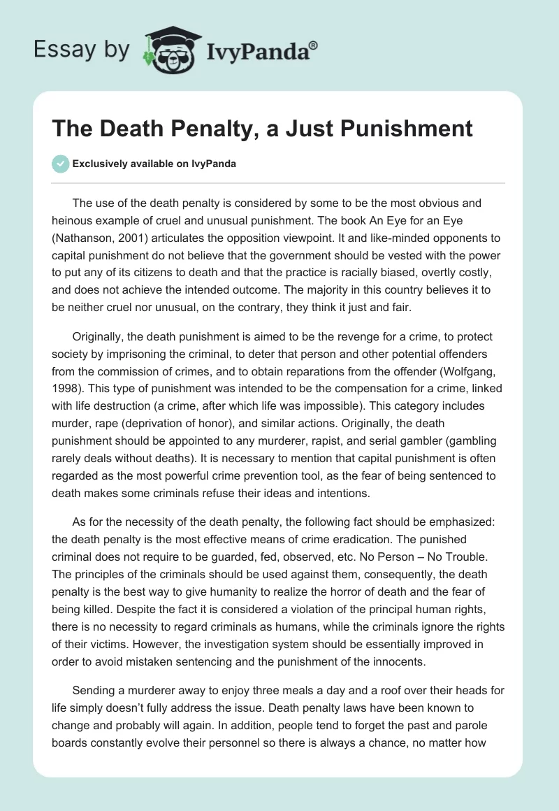 The Death Penalty, a Just Punishment. Page 1
