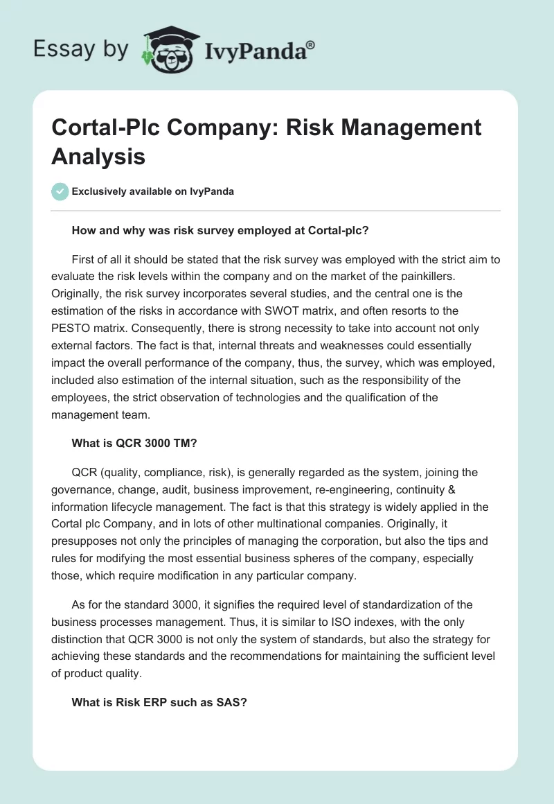 Cortal-Plc Company: Risk Management Analysis. Page 1