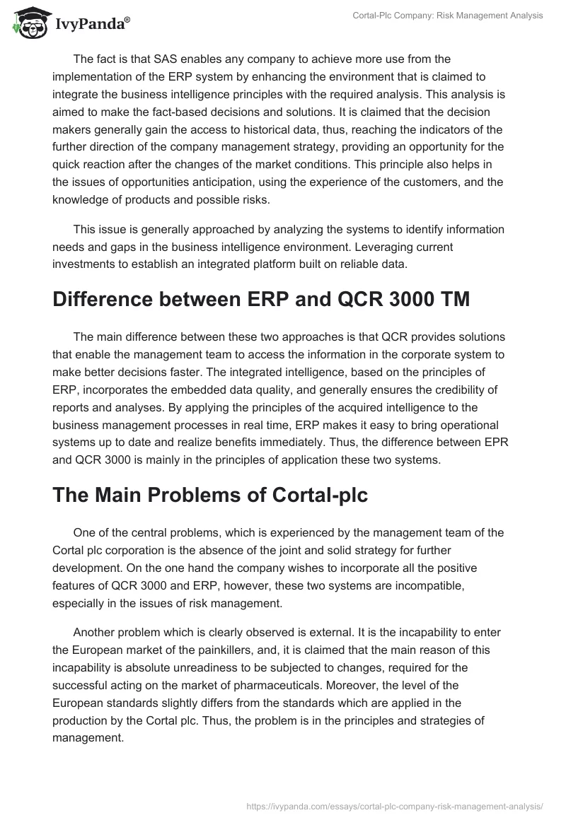 Cortal-Plc Company: Risk Management Analysis. Page 2
