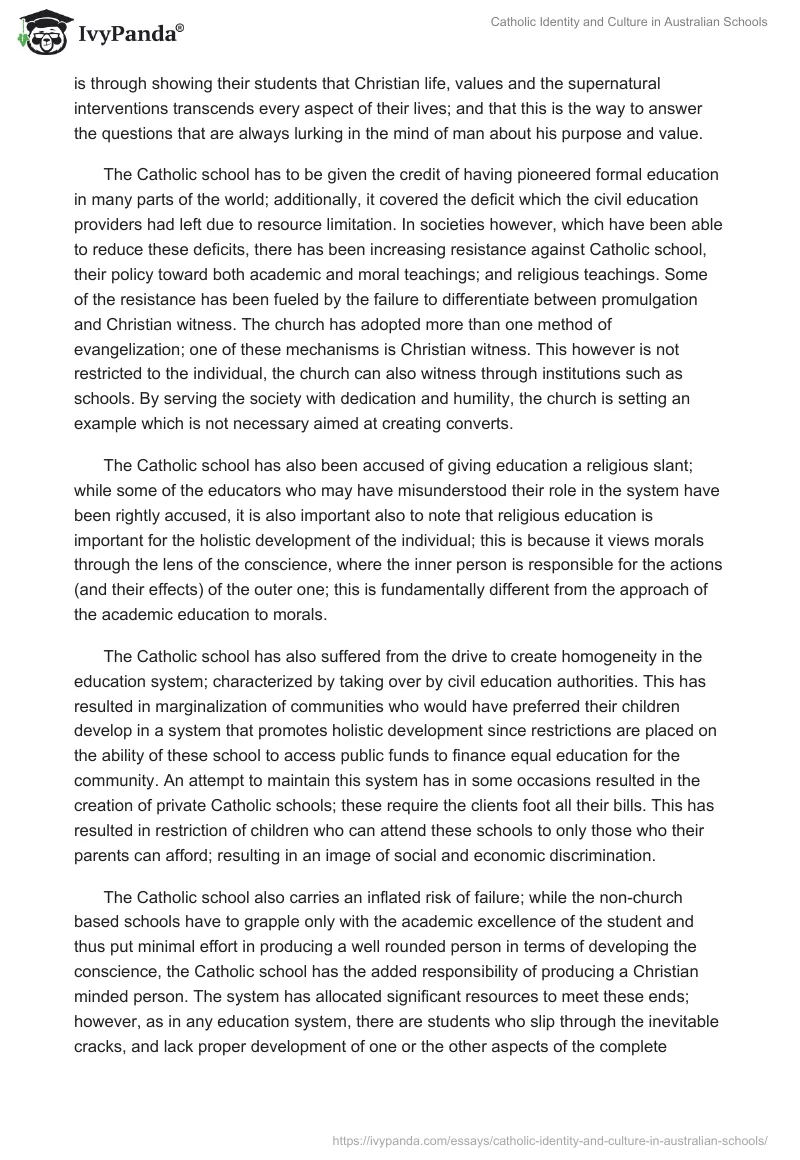 Catholic Identity and Culture in Australian Schools. Page 3