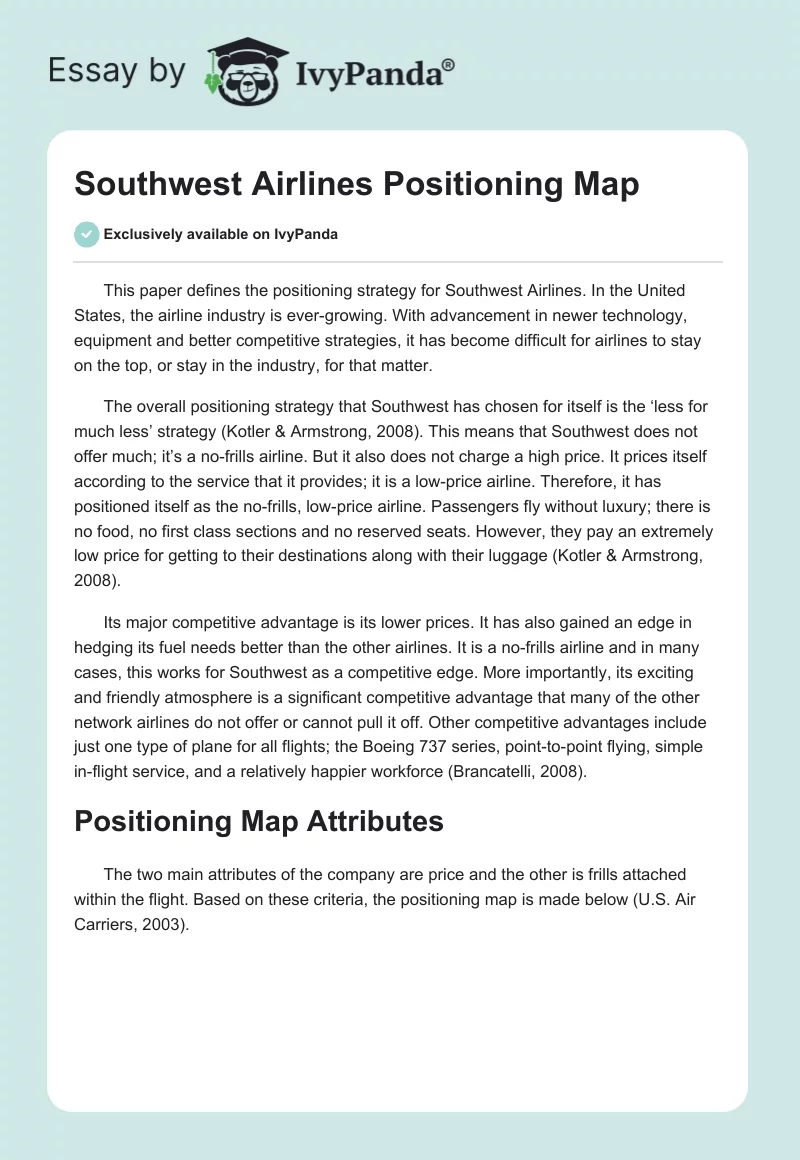 Southwest Airlines Positioning Map. Page 1