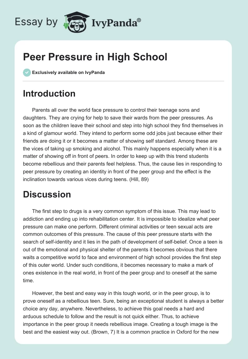 Peer Pressure in High School. Page 1