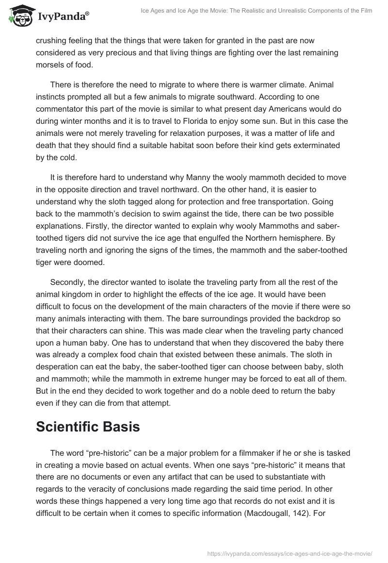 Ice Ages and Ice Age the Movie: The Realistic and Unrealistic Components of the Film. Page 2