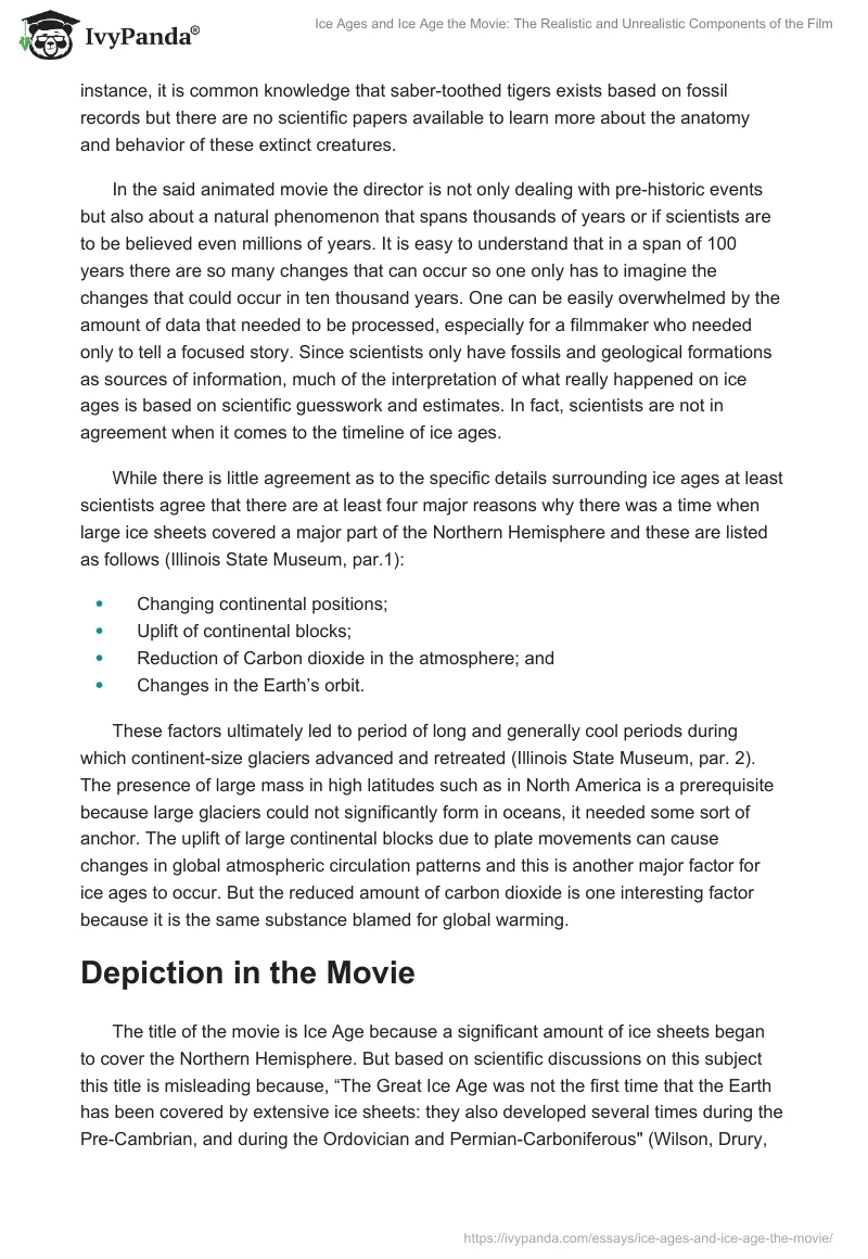 Ice Ages and Ice Age the Movie: The Realistic and Unrealistic Components of the Film. Page 3