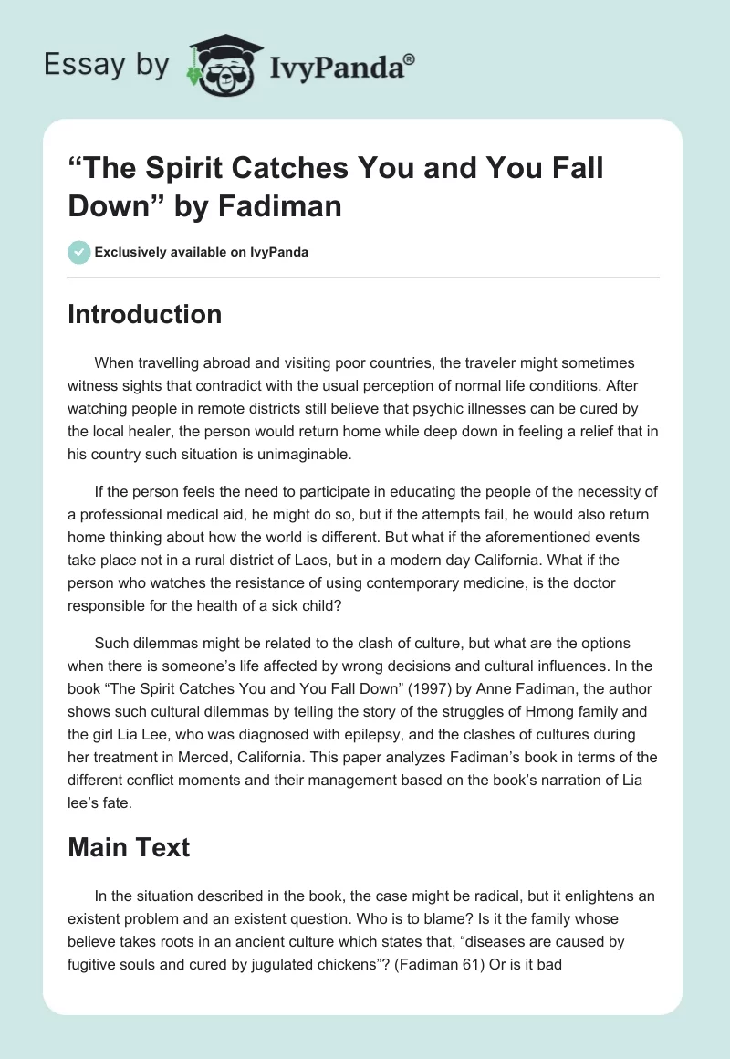“The Spirit Catches You and You Fall Down” by Fadiman. Page 1