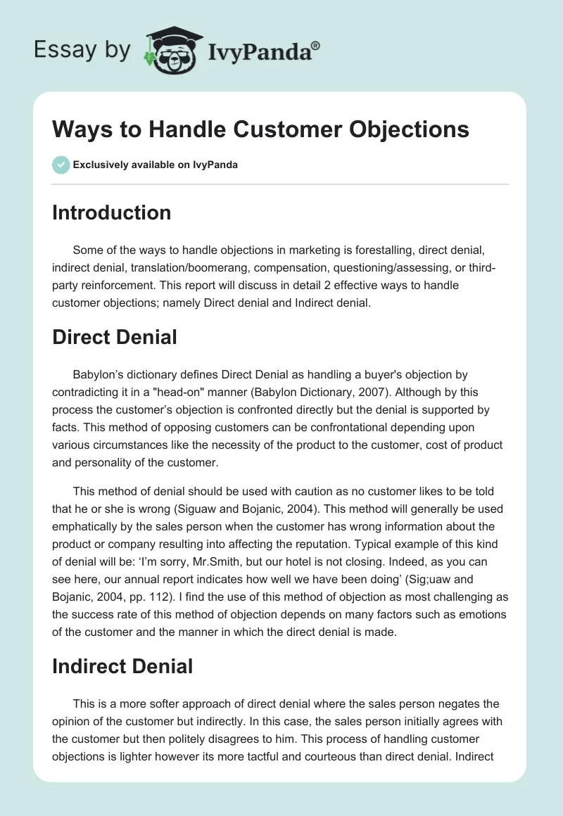 Ways to Handle Customer Objections. Page 1