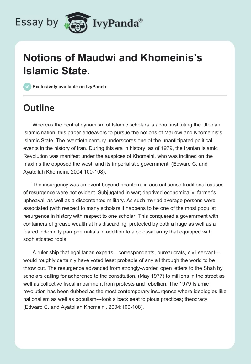 Notions of Maudwi and Khomeinis’s Islamic State.. Page 1