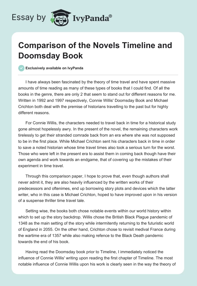 Comparison of the Novels Timeline and Doomsday Book. Page 1
