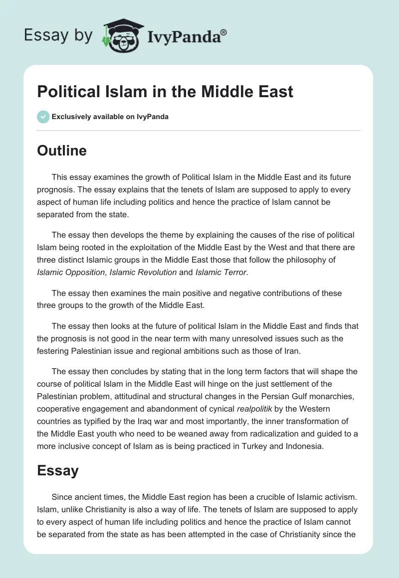 Political Islam in the Middle East. Page 1