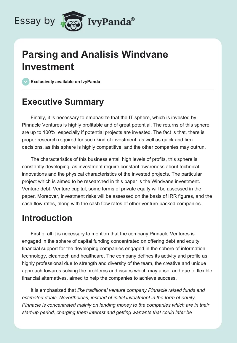 Parsing and Analisis Windvane Investment. Page 1