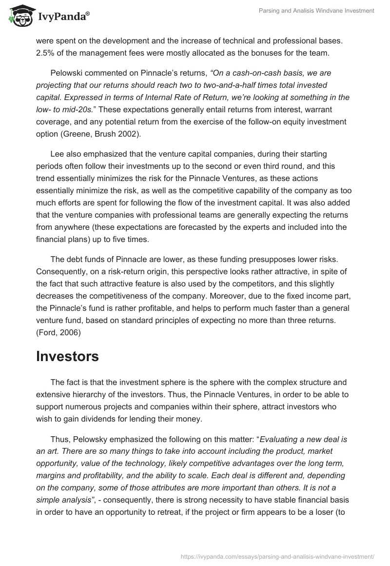 Parsing and Analisis Windvane Investment. Page 4