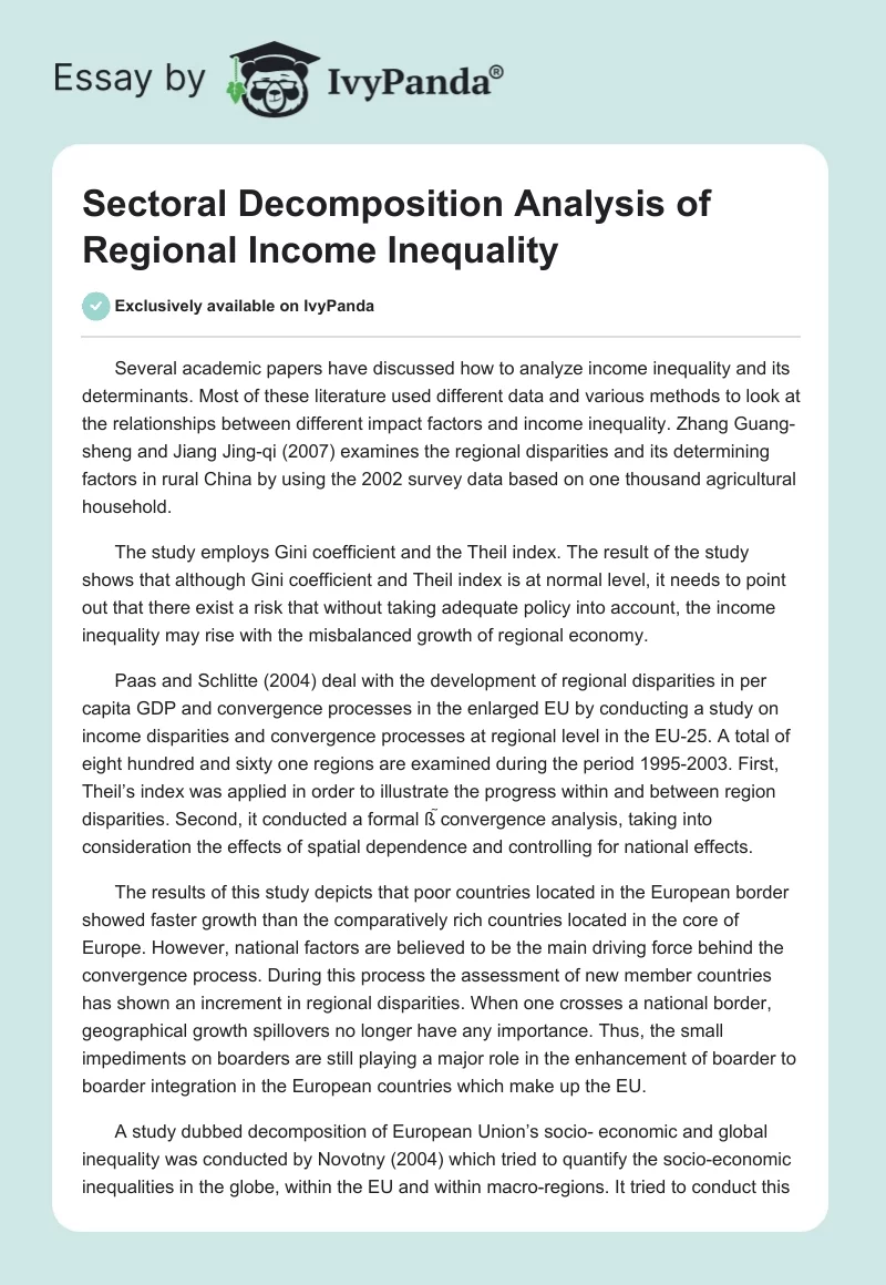 Sectoral Decomposition Analysis of Regional Income Inequality. Page 1