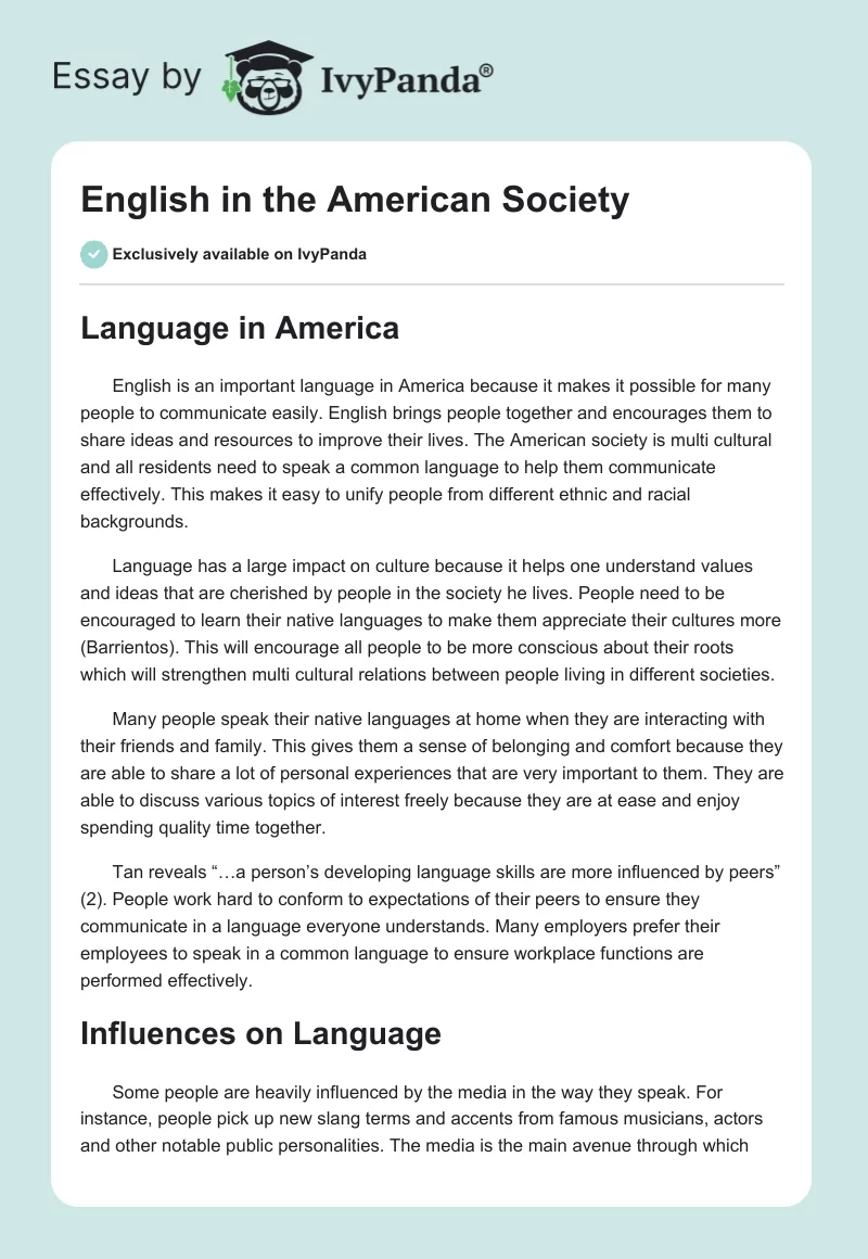 English in the American Society. Page 1