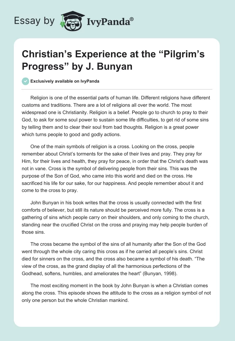 Christian’s Experience at the “Pilgrim’s Progress” by J. Bunyan. Page 1