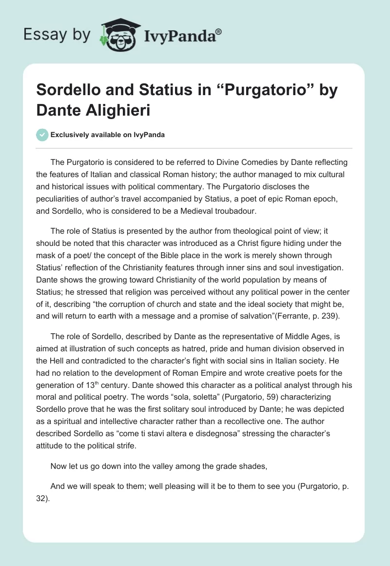 Sordello and Statius in “Purgatorio” by Dante Alighieri. Page 1