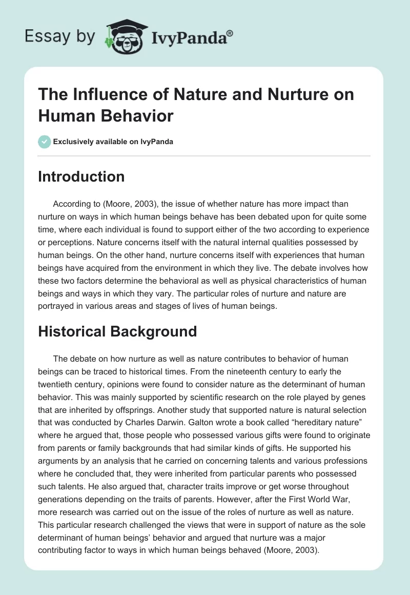 The Influence of Nature and Nurture on Human Behavior. Page 1