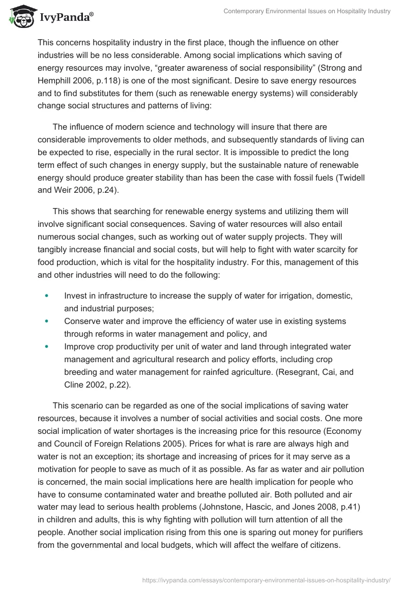 Contemporary Environmental Issues on Hospitality Industry. Page 5