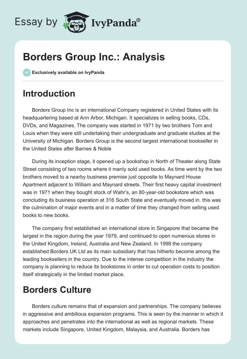 Borders Group Inc.: Analysis. Page 1