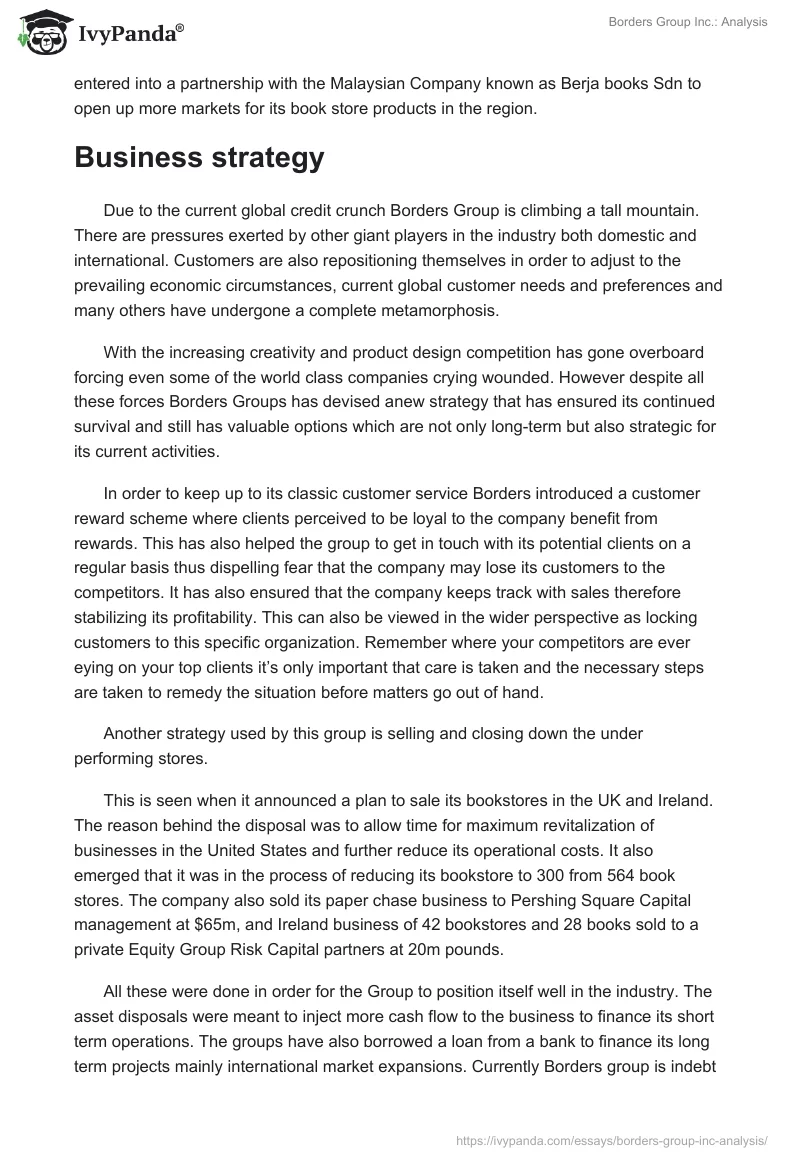 Borders Group Inc.: Analysis. Page 2