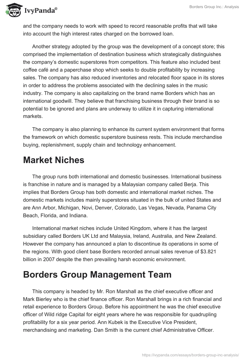 Borders Group Inc.: Analysis. Page 3