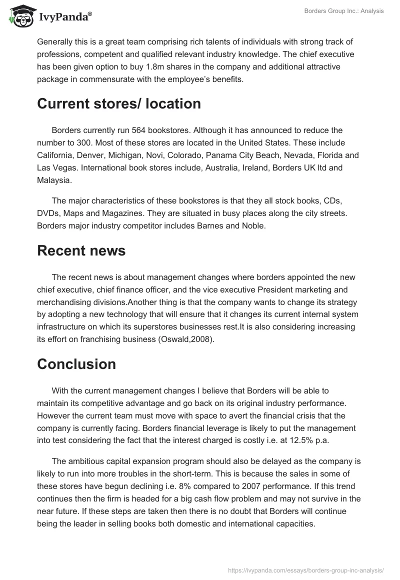 Borders Group Inc.: Analysis. Page 4