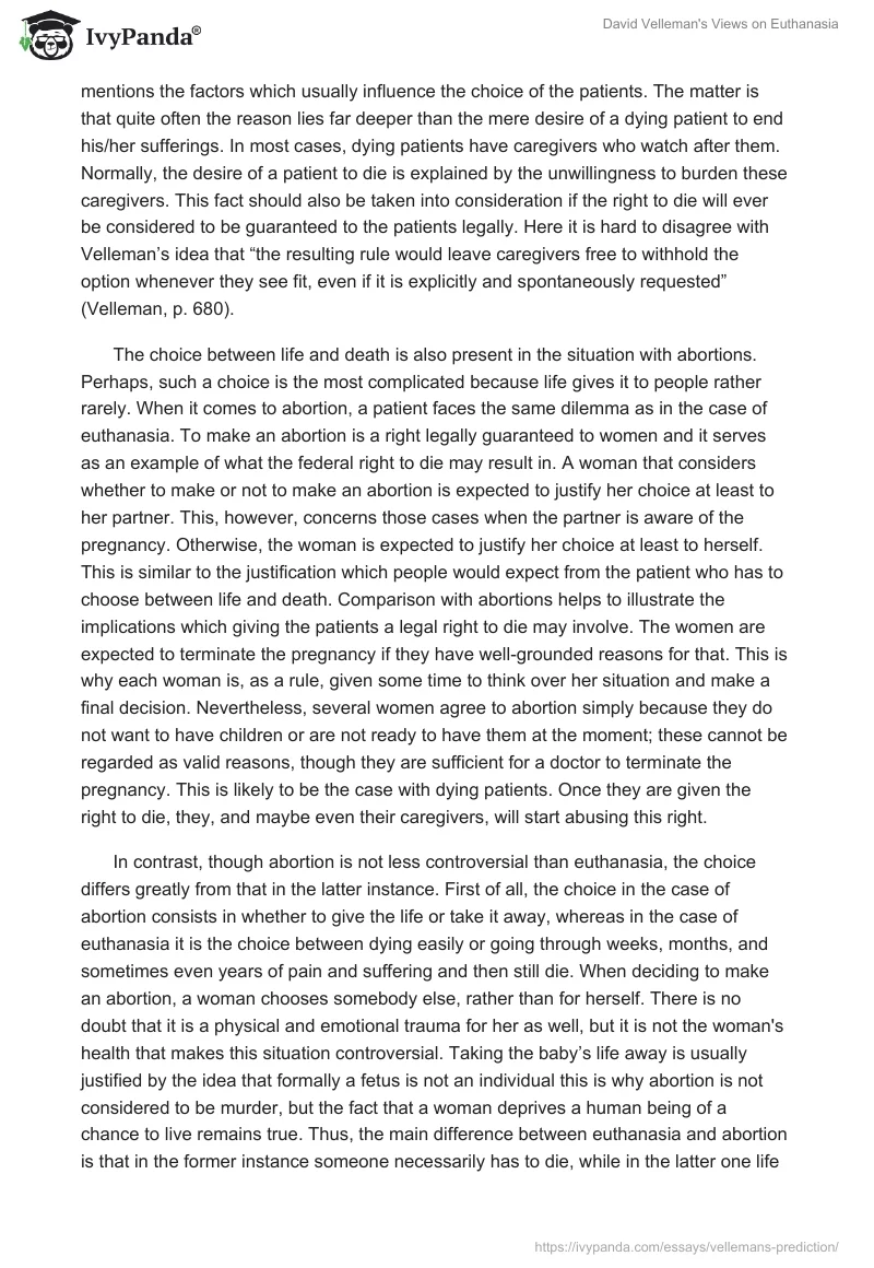 David Velleman's Views on Euthanasia. Page 2