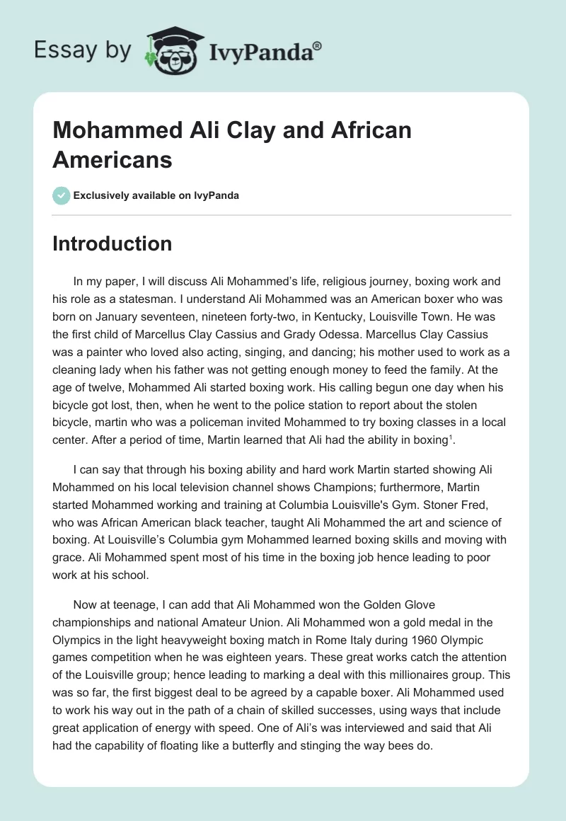 Mohammed Ali Clay and African Americans. Page 1