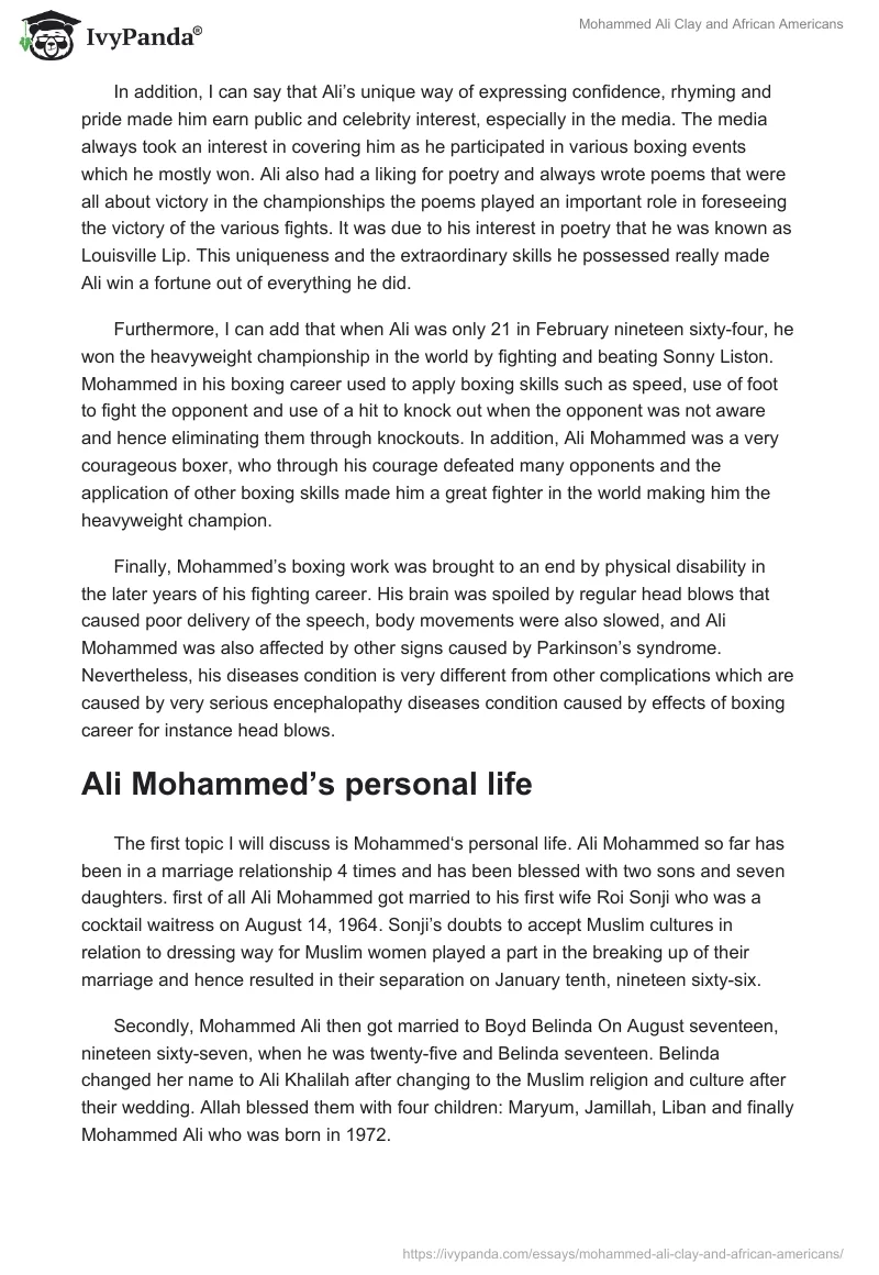 Mohammed Ali Clay and African Americans. Page 2