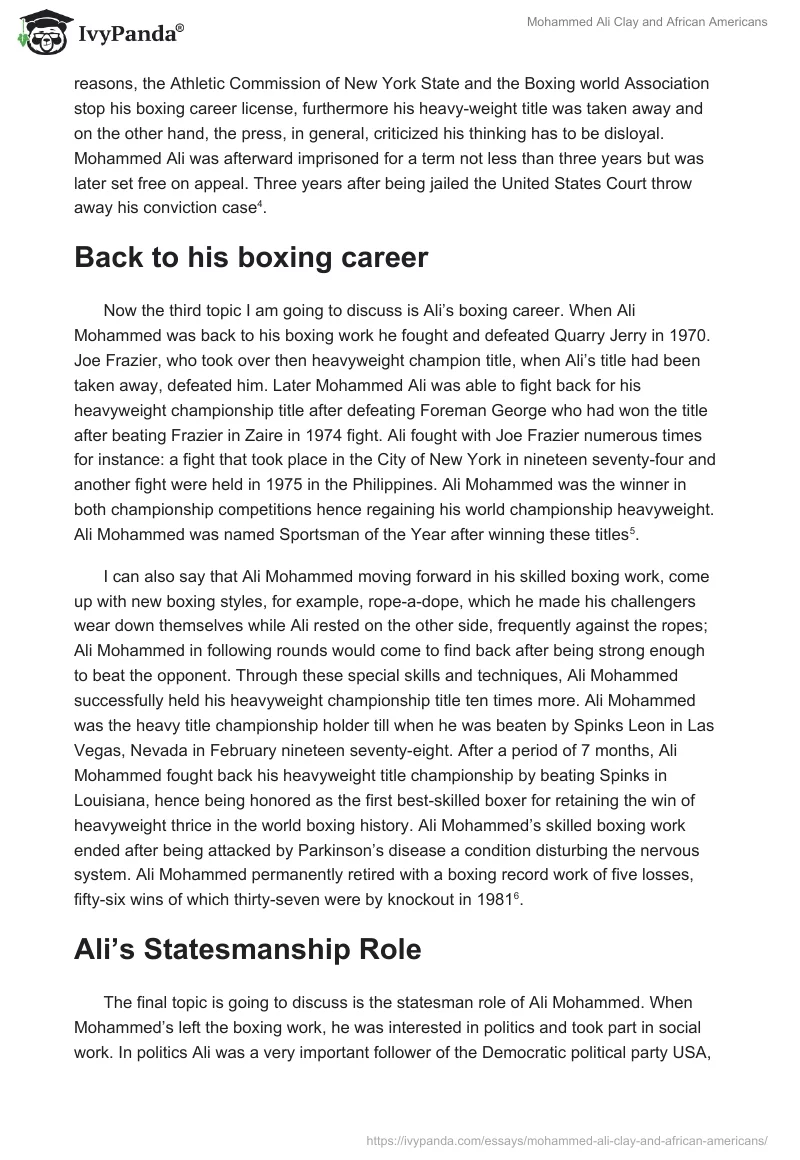 Mohammed Ali Clay and African Americans. Page 4
