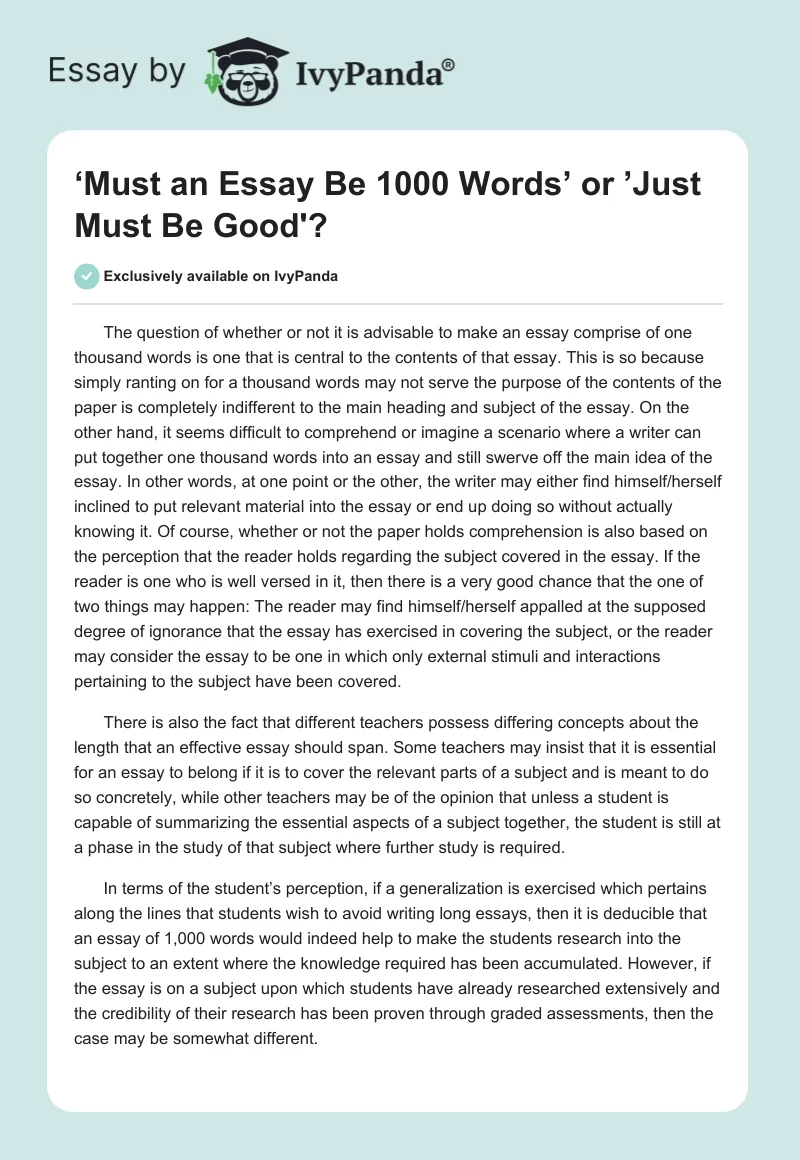 ‘Must an Essay Be 1000 Words’ or ’Just Must Be Good'?. Page 1