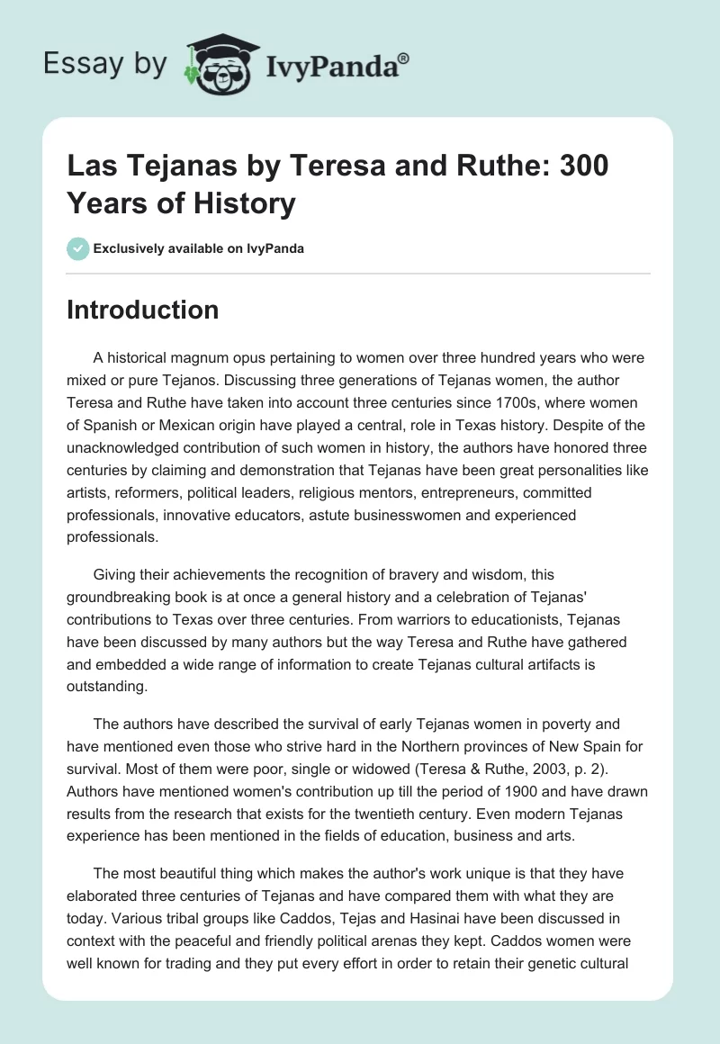 Las Tejanas by Teresa and Ruthe: 300 Years of History. Page 1