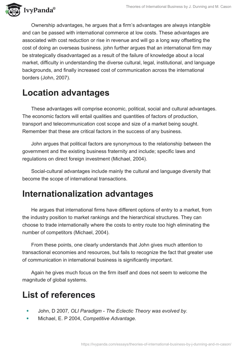Theories of International Business by J. Dunning and M. Cason. Page 2