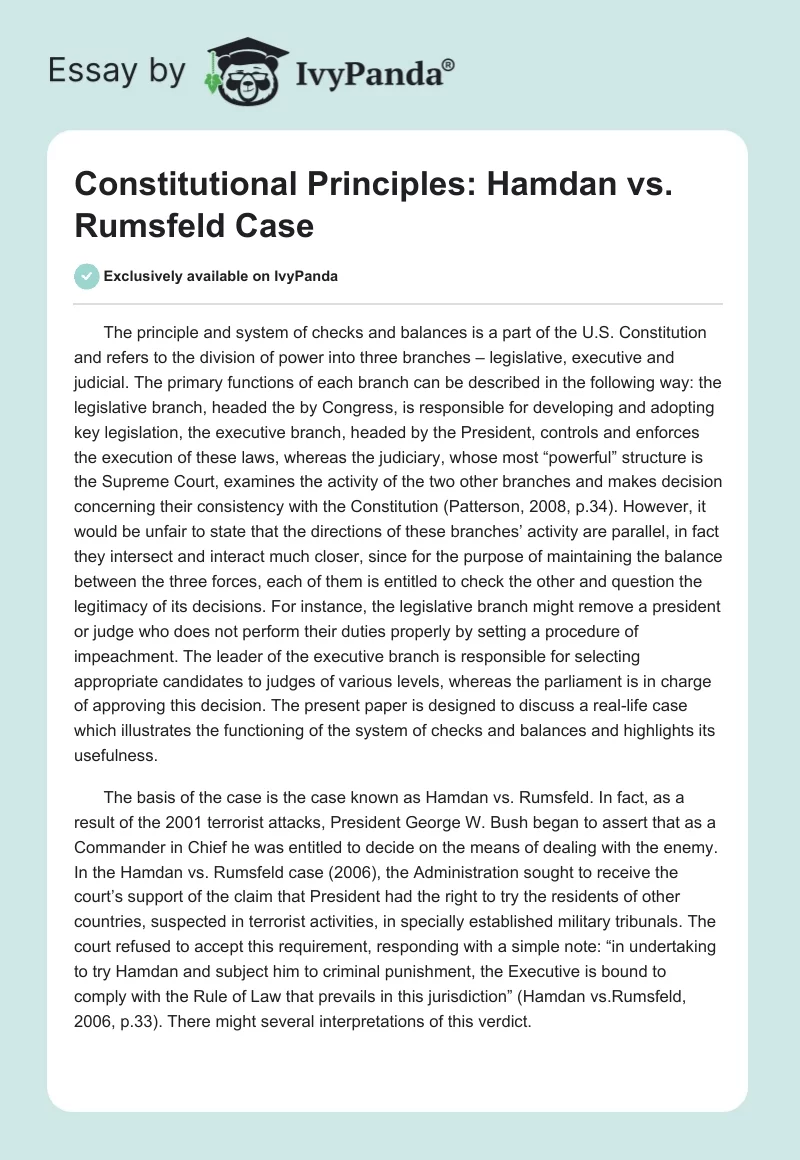 Constitutional Principles: Hamdan vs. Rumsfeld Case. Page 1