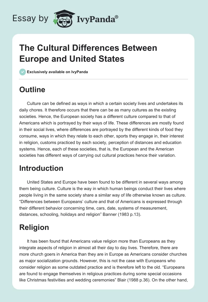 The Cultural Differences Between Europe and United States. Page 1