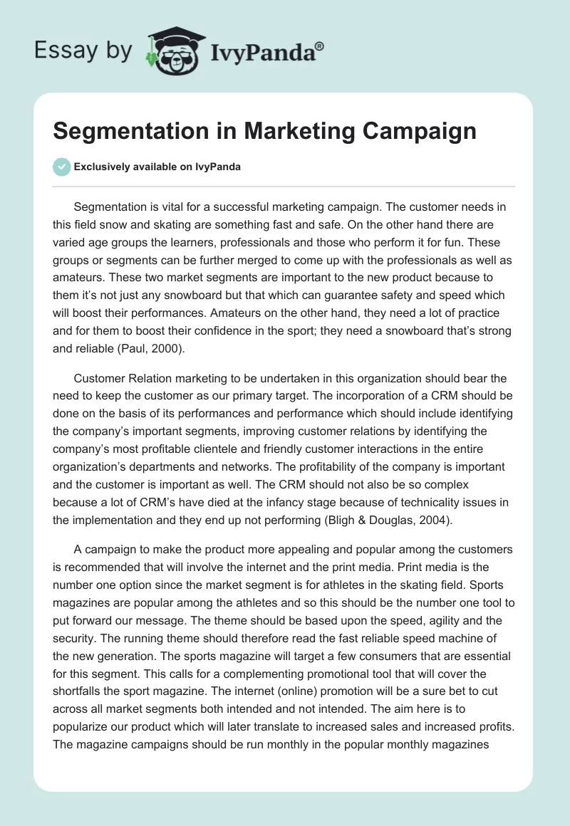 Segmentation in Marketing Campaign. Page 1