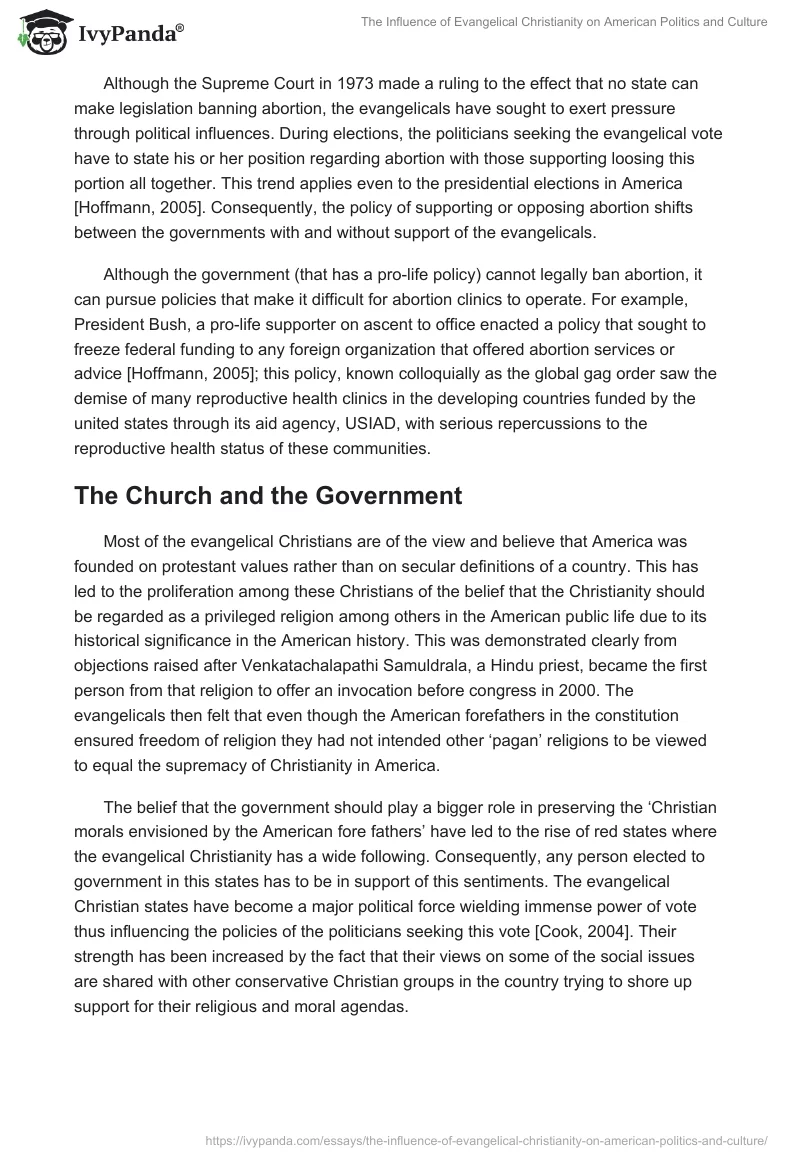 The Influence of Evangelical Christianity on American Politics and Culture. Page 4