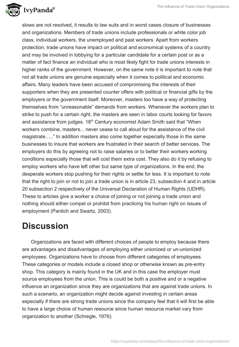 The Influence of Trade Union Organizations. Page 2