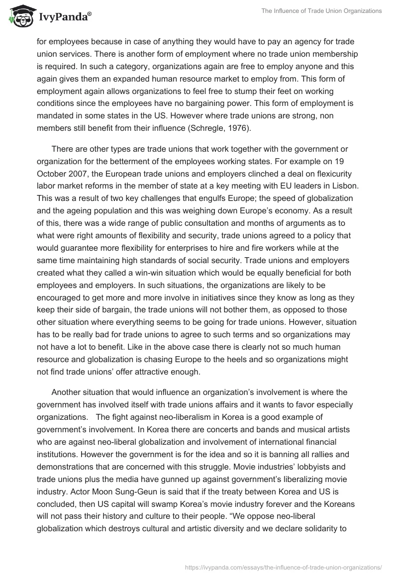 The Influence of Trade Union Organizations. Page 4