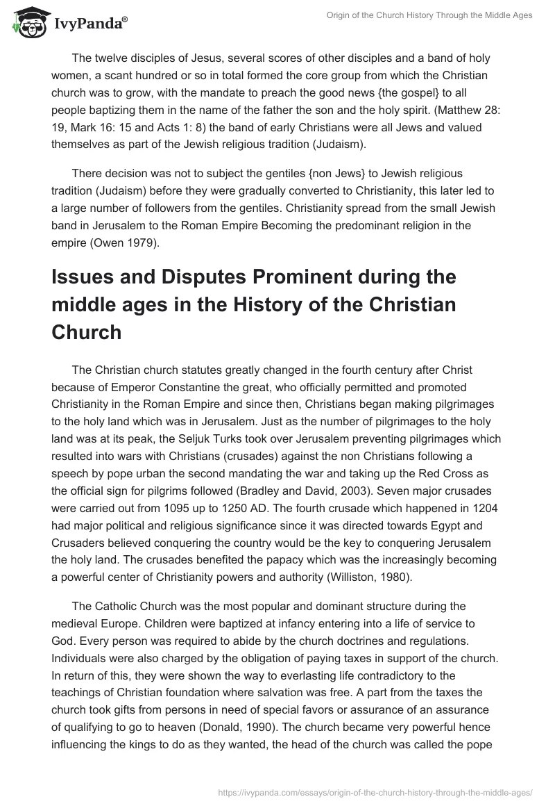 Origin of the Church History Through the Middle Ages. Page 2