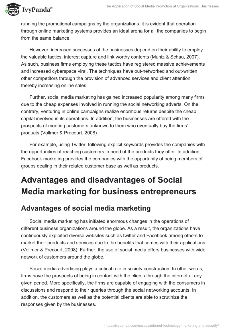 The Application of Social Media Promotion of Organizations’ Businesses. Page 3